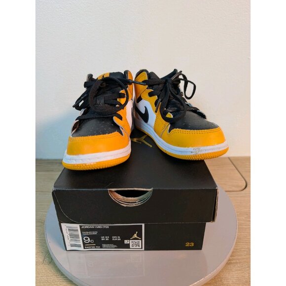Nike Air Jordan 1 Mid Taxi Black-Yellow-White Size 9c 640735-701 With Box - Picture 1 of 8